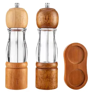 Wooden pepper spice grinder manual grinding with glass window manual spice dispenser