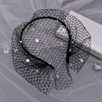 Voile de mariée sexy noir et blanc pour femme, avec strass brillants, en maille, coiffe de mariage, voile cage à oiseaux, bandeaux