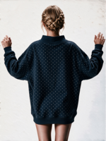 Sweat-shirt à col montant pour femme à pois, longueur allongée, avec logo brodé et patch personnalisé sur mesure