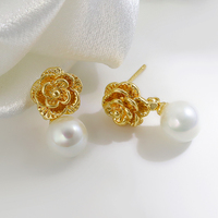 Nouvelles boucles d'oreilles pendantes à fleurs tendance et douces, style coréen, élégantes, au tempérament raffiné, en perles de coquillage fines, pour femmes