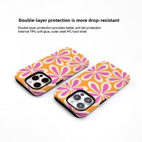 Coque de téléphone portable antichoc à double couche 2-en-1 avec protection surélevée, motif petites fleurs fraîches style Ins, film magnétique à transfert thermique