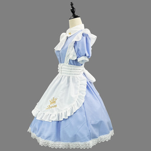 Navy Blue Maid Costume Lolita Style Cosplay Outfit With Queen Embroidery For Anime Role Play Performance - Product Image 4