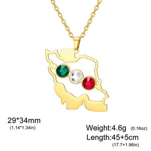 Collier étanche en acier inoxydable doré pour femme, bijoux en diamant, collier 2026 plaqué or 18 carats avec carte de l'Iran pour femme - Product Image 5