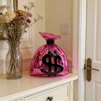 Sculpture en résine en forme de sac d'argent, modèle 'Love', couleur personnalisée, placage or chromé, sac de dollars pour décoration artistique et d'intérieur, vente en gros