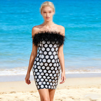 Robe mini crayon de haute qualité à pois et paillettes, antistatique, avec taille naturelle, moderne, pour soirée d'été et bal de promo