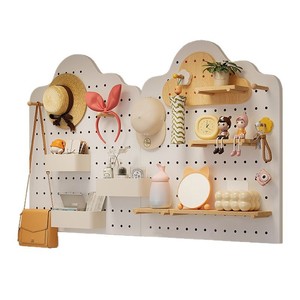 Cloud Shaped Pegboard Wall <b>Shelf</b> Solid Wood Adjustable Entryway Storage <b>Rack</b> For Home Organization Warm White Natural Wood Color - Product Image 5