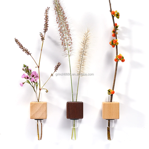 Jardinière murale en <span class=keywords><strong>bois</strong></span>, stations de propagation de plantes en verre, <span class=keywords><strong>vase</strong></span> à bourgeons en tube de verre pour réfrigérateur, <span class=keywords><strong>vase</strong></span> à fleurs en <span class=keywords><strong>bois</strong></span> en forme de cube pour fenêtre - Product Image 5