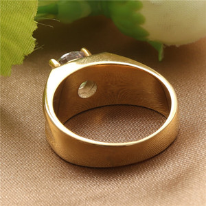 Fashionable Titanium Steel Round Brilliant Cut Diamond <b>Ring</b> Women's Wedding Jewelry Gold Color Retro Style - Product Image 2