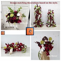 ZIKE Chemin de table floral personnalisé vert bordeaux pour mariage, arrangement artificiel d'hortensias et de lys pour centre de table de mariage