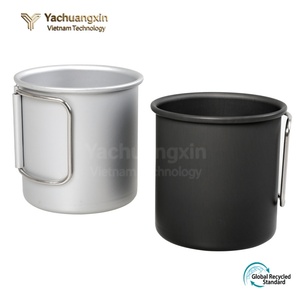 Aluminum Camping Mug Set Folding Handle Outdoor Cookware Black and Silver - Product Image 5