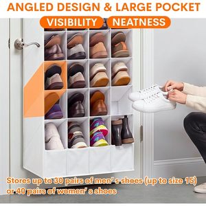 Organisateur de chaussures à suspendre derrière la porte, 40 poches profondes, grande capacité, blanc, en tissu non tissé, pour bottes, baskets, rangement de chaussures derrière la porte - Product Image 3