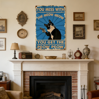 Décoration murale rustique en fer rectangulaire avec chat élégant et paysage - 'Are You Pooping' - Décoration murale 'Mur de Gloire' avec chat noir pour anniversaire et mariage