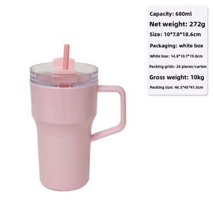 Nouvelle tasse de voiture de 20 oz, grande capacité, en plastique monocouche avec paille et poignée, portable pour l'extérieur - Product Image 5