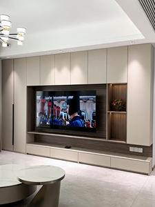<span class=keywords><strong>Meuble</strong></span> <span class=keywords><strong>TV</strong></span> flottant avec portes en verre LED et étagères ouvertes, blanc moderne pour salon, sur mesure - Product Image 1