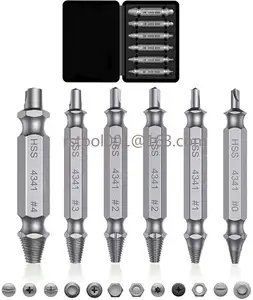 Damaged Stripped Screw Extractor Remover Tool and Drill Bit Set. Broken Bolt Extractor and Screw Remover Set of 6 Pcs #012234