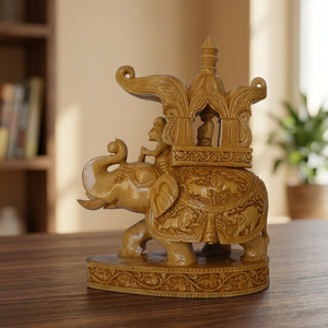 Figura de elefante Hoda Base tallada en madera blanca, arte popular hecho a mano, decoración para el hogar, de 4 a 12 pulgadas, WWAM 104 - Product Image 3