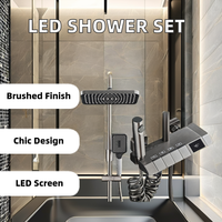 Ensemble de douche gris pistolet avec robinet à pression douce effet pluie, à affichage numérique intelligent, à touches de piano et à valve céramique massante