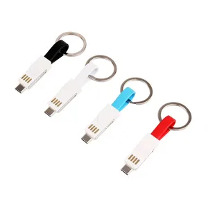 Pazarlama hediyelik eşyalar promosyon özel logo 3 In 1 Mini USB veri kablosu için anahtarlık güç bankası
