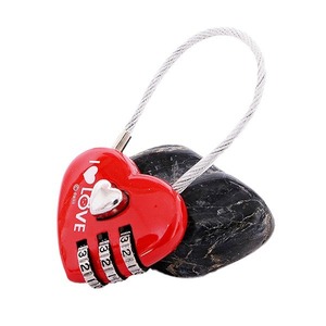 Red Heart Shaped Zinc Alloy Combination Padlock 3 <b>Digit</b> Steel Wire Resettable <b>Lock</b> For Luggage And Gift - Product Image 3