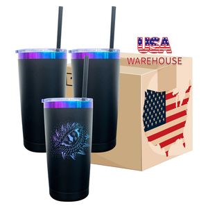 Gobelet isotherme 20oz Ombre Bleu Violet Plaqué, revêtement poudré, pour café et bière, avec couvercles coulissants, pour voyage et extérieur, entrepôt USA - Product Image 1