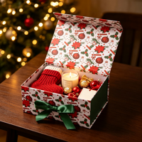 Coffret Cadeau Bougie de Noël Poinsettia avec Chocolats et Ornements de Chaussettes de Noël – Emballage en Gros, Ensemble Cadeau Gourmand Parfumé