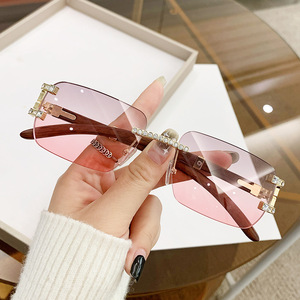 Frameless <b>Square</b> <b>Sunglasses</b> Gold Metal Frame PC Lens UV400 Protection Women's Fashion Sunshades - Product Image 1