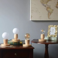 Portalámparas E27 con enchufe abierto, lámparas de mesa para cabecero de dormitorio, accesorios creativos de iluminación de cable LED, madera maciza