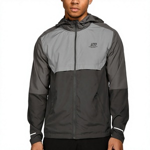 Veste coupe-vent sans capuche pour homme, respirante, col mandarin, color-block, sportive, fermeture éclair sur le devant, gris noir, nylon/polyester - Product Image 3