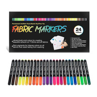 Stylo de peinture textile permanent non toxique en plastique de 6 mm, 24 couleurs, logo personnalisé, marqueur de graffiti sur tissu, ensemble de stylos pour t-shirt DIY