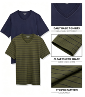 T-shirts à manches courtes en jersey brodé uni 100% coton 220g pour homme, col en V, lot de 2