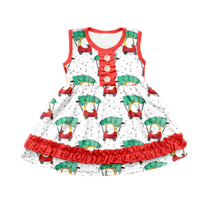 Robe sans manches pour petite fille en soie de lait, robe à volants imprimée avec boutons sur le devant, robe d'été douce en soie de lait pour enfants - Product Image 1