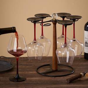 ชั้นวางแก้วไวน์ทันสมัยพร้อมฐานไม้เนื้อแข็งและโครงเหล็กสำหรับจัดแสดงในบ้าน รองรับแก้วไวน์ได้ 5 ถึง 9 ใบ - Product Image 3