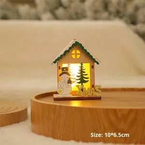 Décorations de Noël modernes en <span class=keywords><strong>bois</strong></span> : Fenêtre de cabane lumineuse, lumières créatives en forme de maison, ornements bonhomme de neige, décorations suspendues pour sapin de Noël - Product Image 6