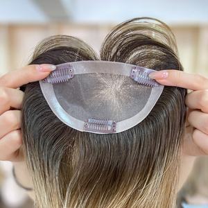 Topper de cheveux naturels Bangs 5x3 pouces, en dentelle mono complète, à clipser, densité 130%, pour cheveux clairsemés - Product Image 1