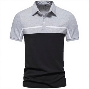 Camiseta de Hombre de Punto con Bloques de Color, 100% Algodón, Antiarrugas, Manga Corta, Estampado Informal, Corte Regular, Gris, Negro, Blanco, Rayas - Product Image 6