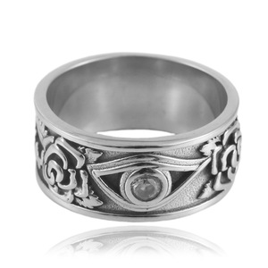 Men's <b>Titanium</b> Steel <b>Ring</b> Silver Floral Design Bezel Set Blue Stone Punk Style Jewelry Gift 24049 - Product Image 5