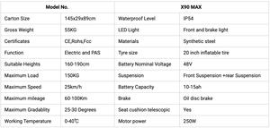 Vélo électrique EU X90 48V 28AH, moteur sans balais à capteur haute vitesse, double suspension, pneus larges de 20 pouces, vélo de ville et de montagne pour adultes - Product Image 6