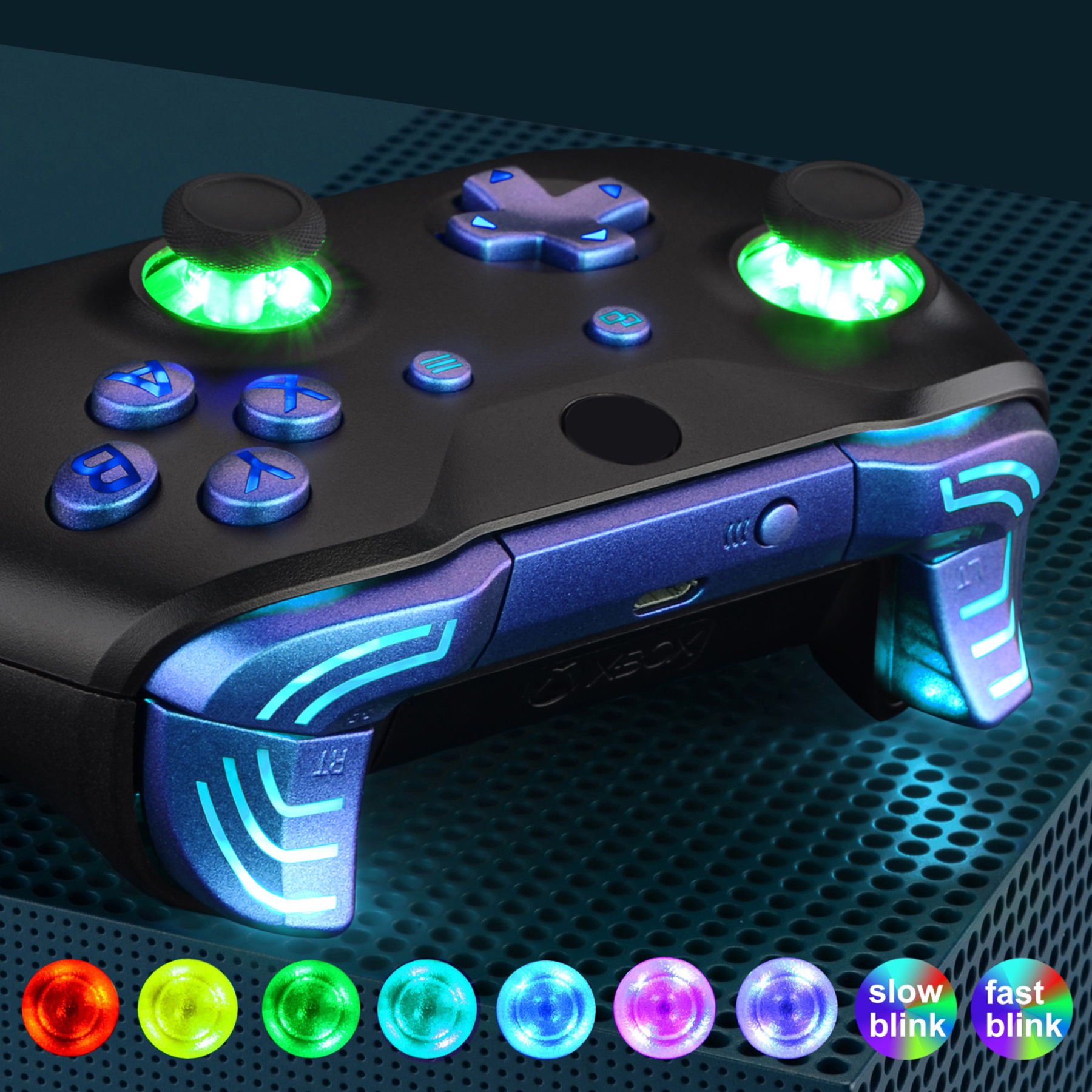 Kit de luces DTFS con botón camaleón azul púrpura.