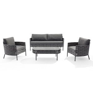 Modern Outdoor Sofa Set Rattan Patio Conversation Furniture Aluminum Frame Cushioned Seating for Garden Villa Hotel - Product Image 2