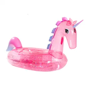 Flotteur de piscine gonflable à paillettes, rose clair, en plastique étincelant, cavalier animal, eau, salon, île remplie de confettis