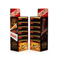 Conception personnalisée gratuite Snack Aliments secs Étagère Chocolat Papier Carton Boutique 3 Niveaux Carton Étage Expéditeur Présentoir