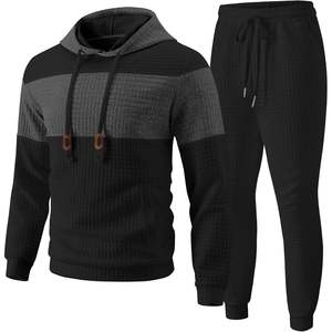 Ensemble de survêtement personnalisé pour homme 2 pièces : sweat à capuche et pantalon de jogging en jacquard gaufré, tenue décontractée respirante à manches longues - Product Image 6