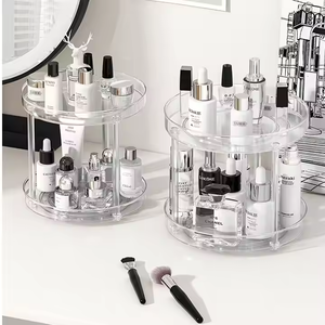 Organizador de maquillaje de plástico PET transparente giratorio de 360 °, estante de almacenamiento de cosméticos para uso doméstico - Product Image 3