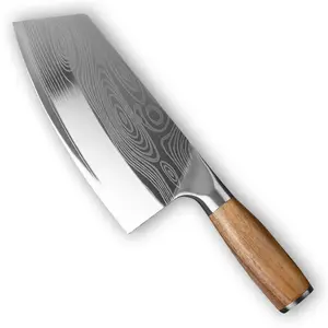 Couteau de cuisine asiatique en acier inoxydable Chef boucher Damas Couperet hacher la viande