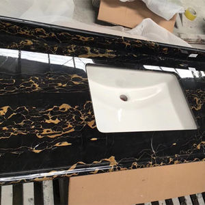 Polissage brillant Athènes Italie Portoro noir fleur dorée dalle de marbre pour dessus de vanité de salle de bain avec évier - Product Image 1