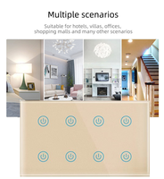 Interruptor de Luz Táctil Inteligente LangYeao de 8 Canales, Estándar del Reino Unido, WiFi Zigbee, Monitoreo de Energía, Bloqueo Infantil, Compatible con Alexa y Google Home