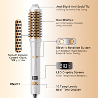 Brosse lissante rotative 2-en-1 à chauffage rapide avec écran LCD, brosse à cheveux automatique en céramique