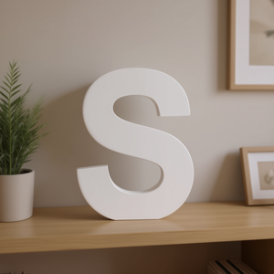 Insegna decorativa da parete in legno a forma di lettera S bianca 3D per casa, ufficio, camera da letto - Product Image 3
