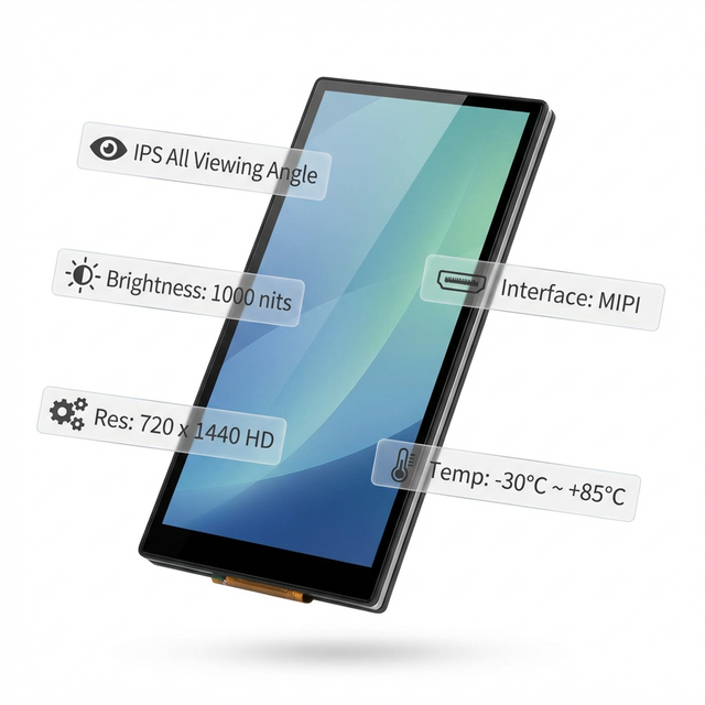 TMK 6.9 Inch Slim Embedded TFT LCD Module 720x1440 HD IPS Full View 1000 Nits High Brightness LED Backlight Wide Temperature