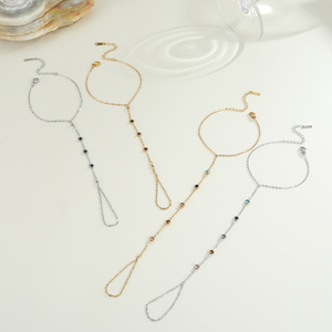 2026 Trending Waterproof Colorful CZ Inlaid Stainless Steel <strong>Interlinked</strong> Finger Bracelet - Product Image 3